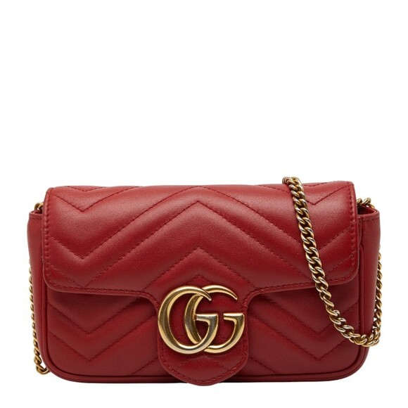GUCCI Red Leather GG Marmont Shoulder Bag